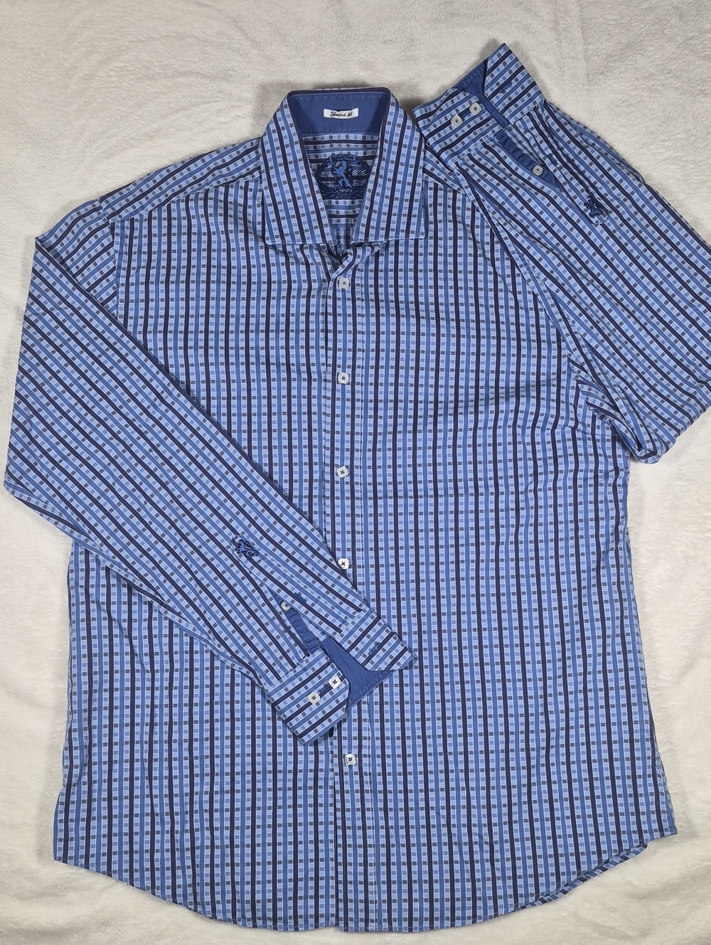Bugatchi Blue Checked Button-Down Dress Shirt